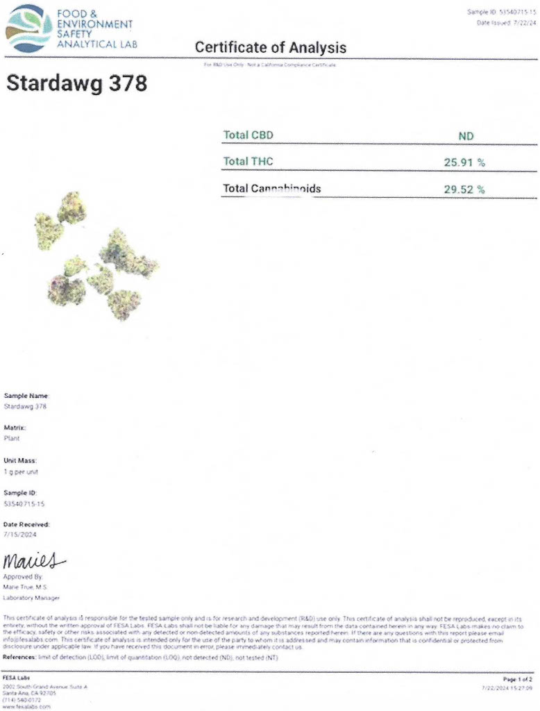 stardawg super exotic thca certificate of analysis